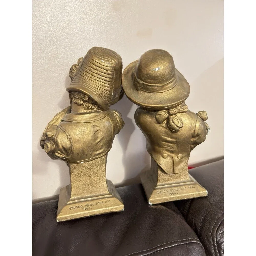 Vintage 1964 ESCO Products Chalkware Bookends Bust Set Boy & Girl E. Villanis